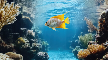 Fototapeta premium Colorful tropical fish swimming in vibrant coral reef underwater scene