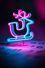 Neon Reindeer and Sleigh Decoration with Calendar Backdrop
