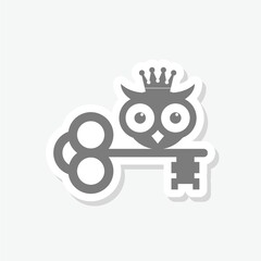 King owl and secret key icon sticker isolated on gray background