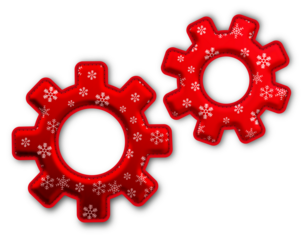 Christmas Red Gears Icon glossy 3D festive holiday winter decoration shiny mechanism process symbol for celebration poster sticker background