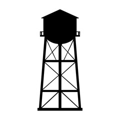 Naklejka premium Industrial water tower silhouette structure stands tall against a white background, showcasing architectural simplicity and engineering design concept.