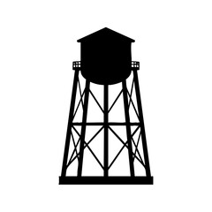 Naklejka premium Water tower silhouette, black structure, isolated, industrial, minimal style, perfect for architectural or urban design projects.