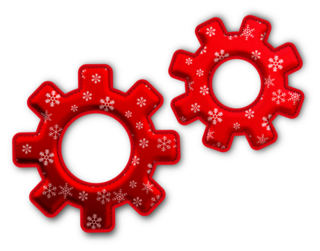 Christmas Red Gears Icon glossy 3D festive holiday winter decoration shiny mechanism process symbol for celebration poster sticker background