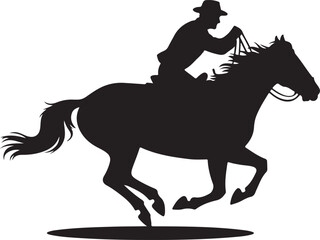 Naklejka premium Black silhouette of a cowboy on a galloping horse riding