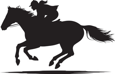 Obraz premium Black silhouette of a jockey riding a galloping horse racing equestrian