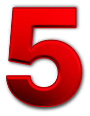 Christmas Red Number Five Icon glossy 3D festive holiday winter decoration shiny digit 5 symbol for celebration poster sticker background