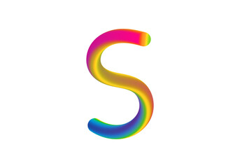 A vibrant, colorful, abstract, 3d rendered letter s with a rainbow gradient, isolated on a