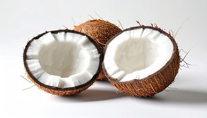 Halved Coconut Close Up on White Background in Bright Studio Lighting