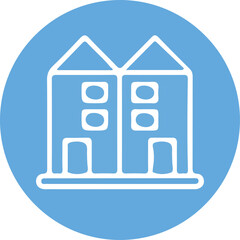 Stylized Icon of Two Townhouses Sharing a Common Wall, Simple Design and Cheerful Color Scheme