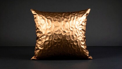 Hammered Copper Square Pillow Against Dark Gray Background Studio Shot