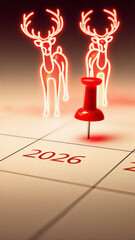 Calendar Marked 2026 with Reindeer, Symbolizing Festive Future