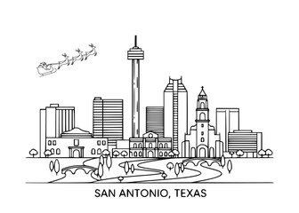 Obraz premium San Antonio Alamo Christmas with Santa Line Drawing