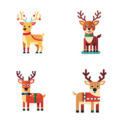 Reindeer Icon set | Flat Christmas and Holiday Symbol Design