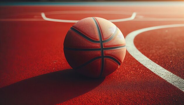 Basketball on the floor with player's shoes