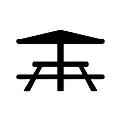 Stylized silhouette of an outdoor picnic table with overhead shade cover