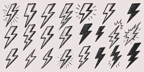 Lightning Bolt Vector Set – Hand Drawn Thunder And Energy Symbol Design