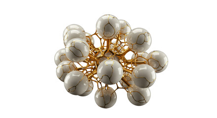 Sphere cluster with interconnected gold nodes for decorative design isolated PNG with Transparent Background