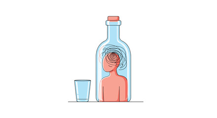 A person trapped inside a bottle symbolizes the destructive impact of alcohol on an individual's life and mental state.