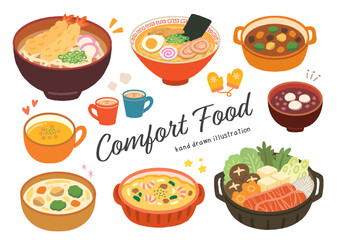 冬に美味しい温かい食べ物のイラスト