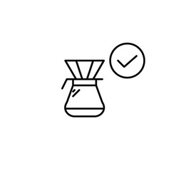 Filter coffee and checkmark. Coffee shop, barista menu. Pixel perfect, editable stroke vector icon