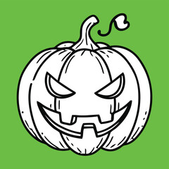 Halloween pumpkin head vector illustration on green background