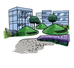 Urban garden modern landscape design with geoplastics
