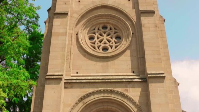 Discover the intricate architecture of the Saint Sernin church bell tower in Brive la Gaillarde, France. This captivating structure showcases detailed stonework and historic charm.