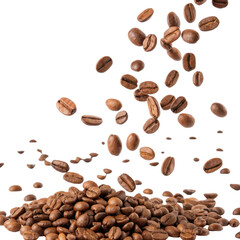 Obraz premium Freshly roasted coffee beans cascade from above, creating rich and aromatic scene that captures essence of coffee culture