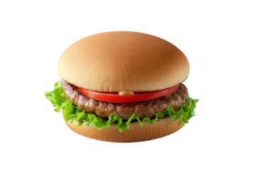 Delicious Burger: An inviting, isolated shot of a juicy burger, artfully assembled with fresh ingredients, offering a tempting feast for the eyes and a promise of flavor