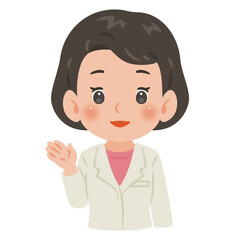 白衣を着た案内する女性　上半身イラスト／Woman wearing a white coat guiding　upper body illustration