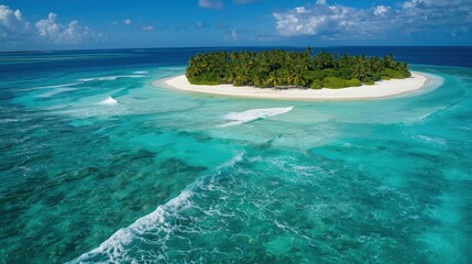 Aerial View of Tropical Beach with Turquoise Water and Palm Trees

