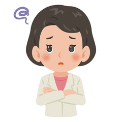 白衣を着た困る女性　上半身イラスト／Troubled woman wearing a white coat　upper body illustration