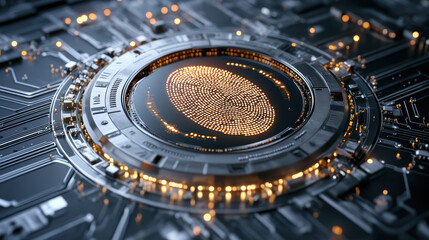 Digital fingerprint glowing on scanner, showcasing advanced technology and security features