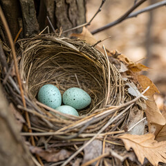 Obraz premium the birds nest is made of dry straw and dry leaves