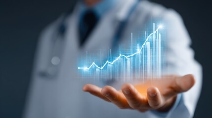 A professional doctor presenting a glowing growth graph in their hand, symbolizing progress in healthcare.