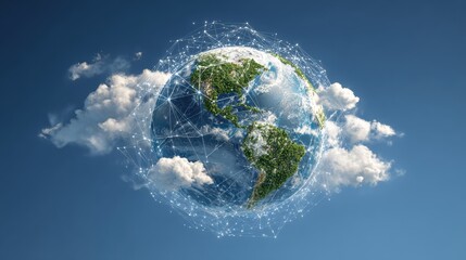 A vibrant globe surrounded by clouds, symbolizing a connected world and the beauty of our planet.