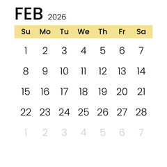 February Monthly Calender Template for 2026