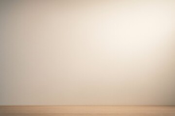 Naklejka premium Minimal beige wall and wooden floor background with soft light for creative display or product presentation in clean empty interior space. Ai generative