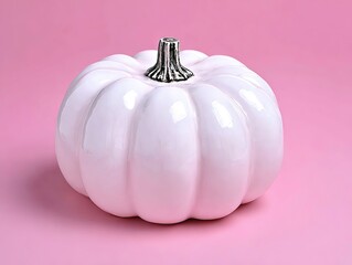 Halloween Concept: White Ceramic Pumpkin on Pink Background – For Festive Decor/Poster Design/Creative Template Minimalist Commercial Stock