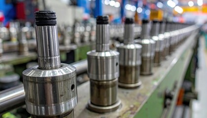 Row of Metal Components on Industrial Surface