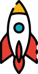 Cartoon Rocket Ship Taking Flight Bold Illustration with Vivid Colors and Playful Design Makes Launching Seem Easy