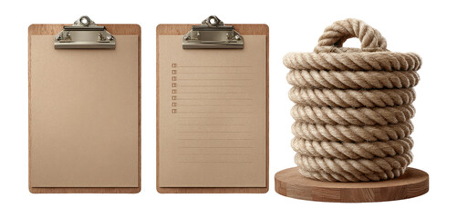Isolated Clipart of Clipboard and Twisted Rope on Transparent Background