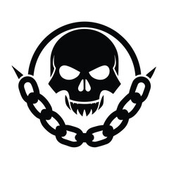evil chain skull silhouette vector illustration