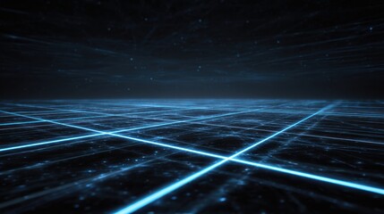 Futuristic digital landscape featuring glowing grid lines and dark background, ideal for tech and sci-fi projects.