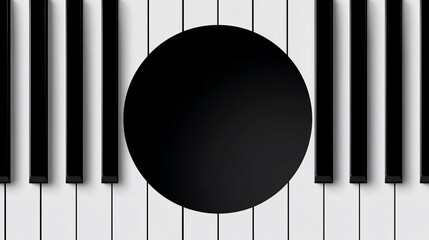 Piano keys frame empty circle, creating graphic for music, design, or presentation