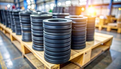 Stacked Rings on Pallets in Factory