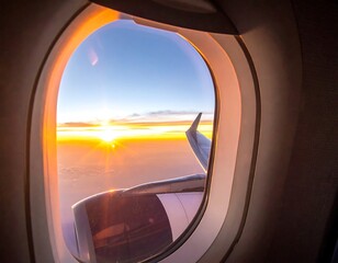 Airplane window view of sunrise (1)