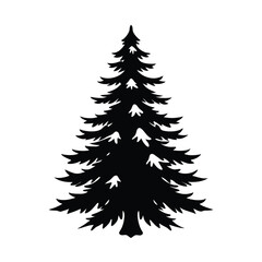 Obraz premium Tall Pine Tree Covered in Snow Vector Silhouette 