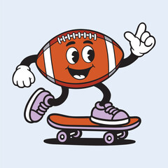 Cute American Football Mascot Vector Illustration – Funny Cartoon Sports Character On Skateboard