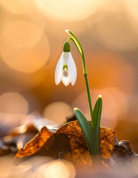 Fototapeta Delicate spring flower bathed in golden sunlight